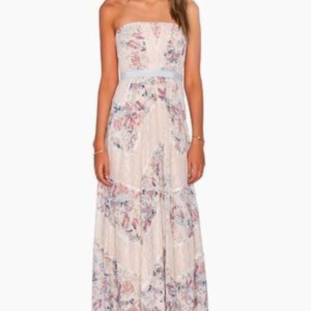 BCBGMAXAZRIA Elle Strapless Floral Print Gown